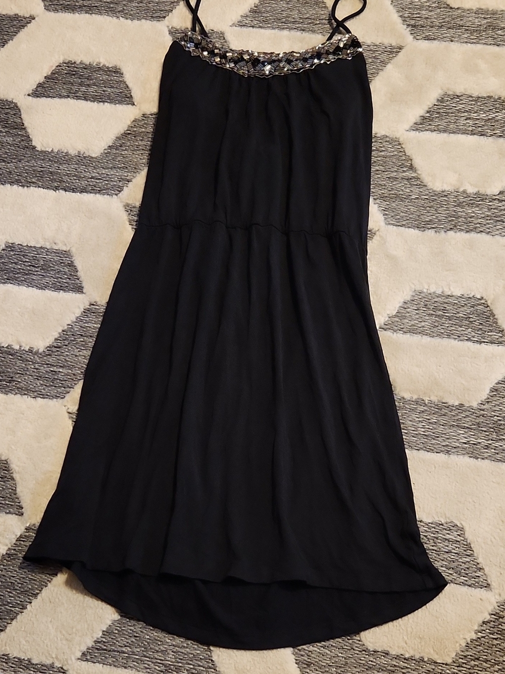 Tart Black Spaghetti Strap Top with Beaded Trim